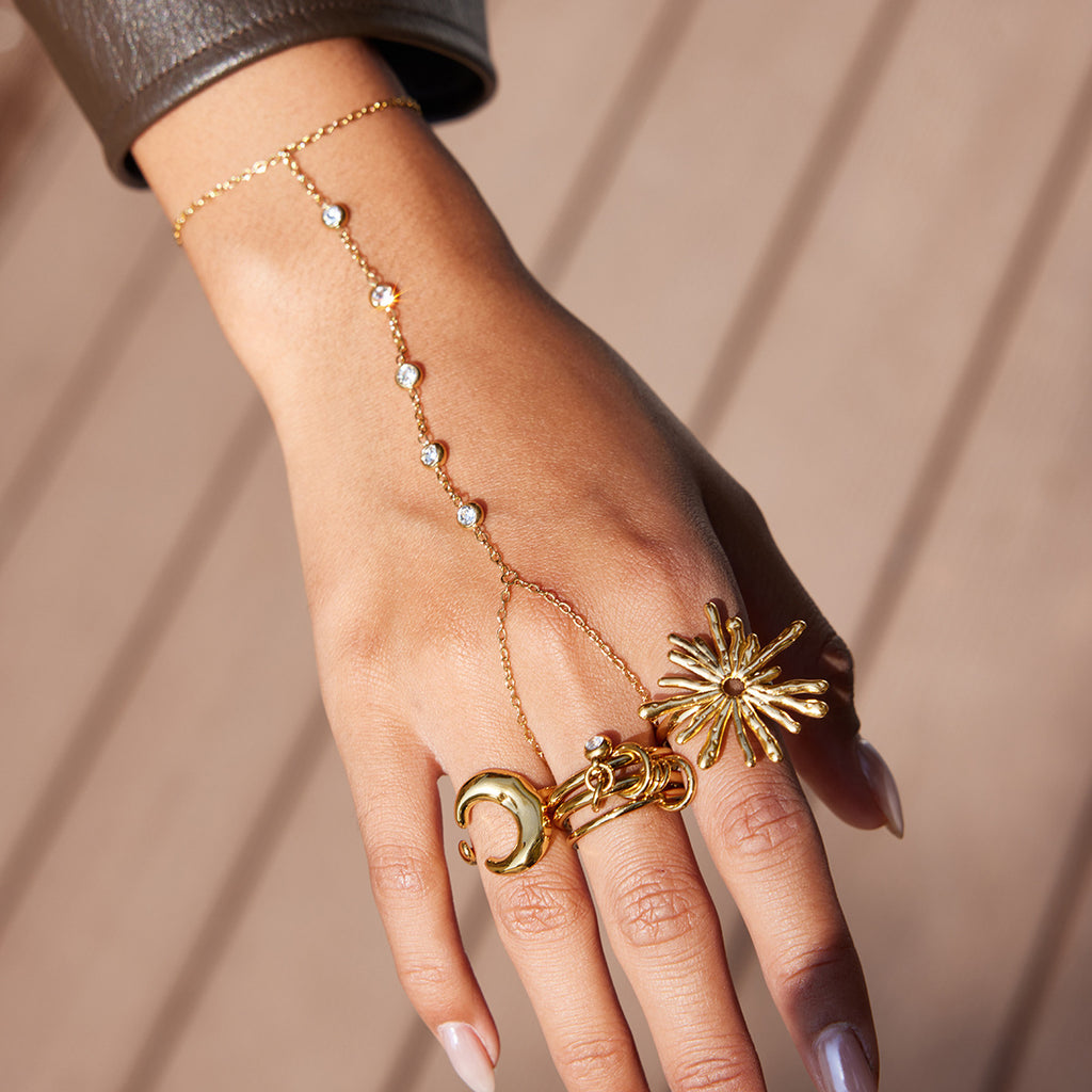 Gold Vintage Celestial Ring Set - Multi-Style Star Moon Pearl Statement Rings for Women
