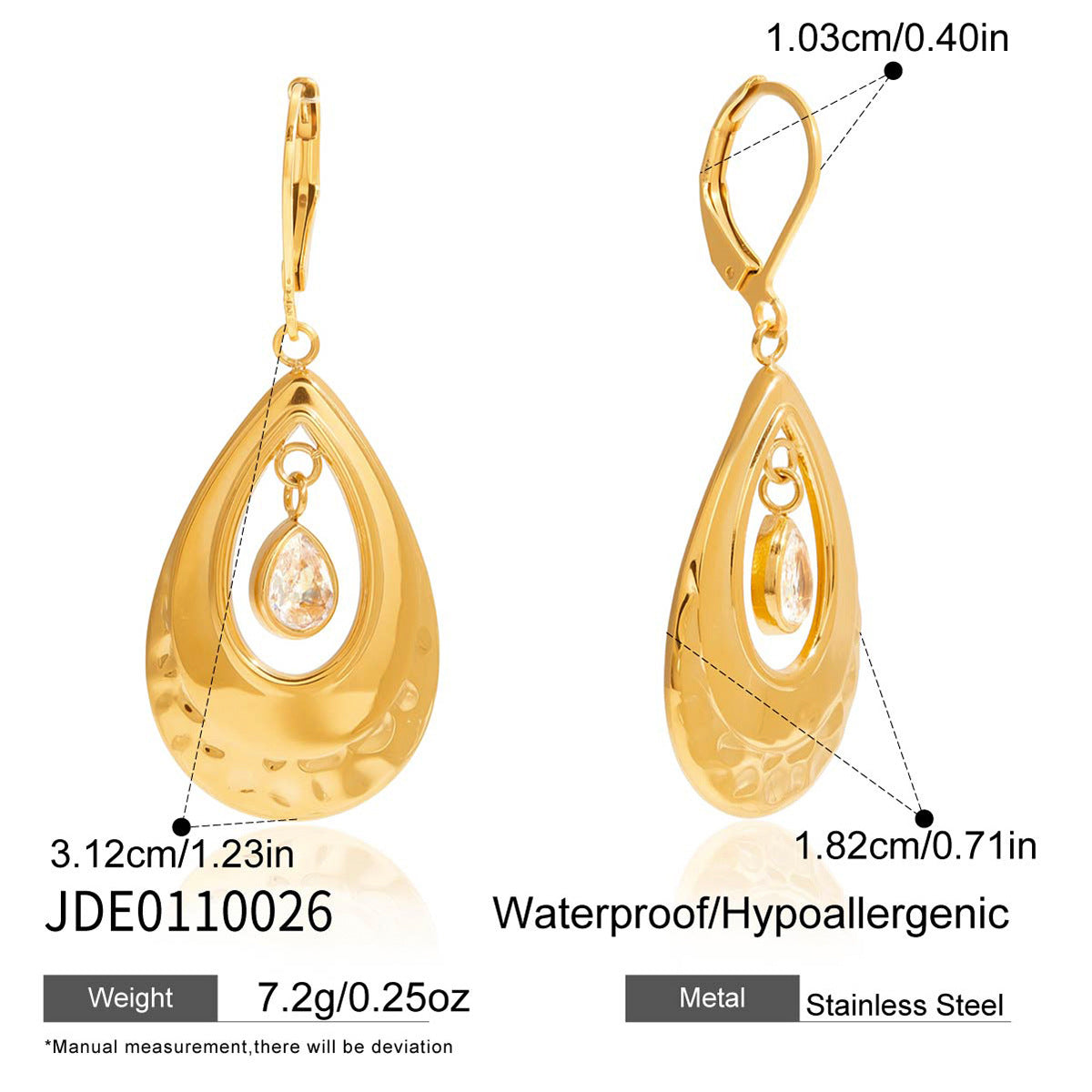 Gold Teardrop CZ Dangle Earrings - Vintage Engraved Statement Jewelry for Women
