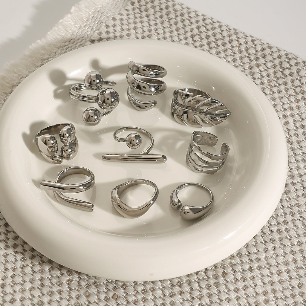 Sleek Silver Geometric Ring - Premium Titanium Steel Minimalist Statement Piece