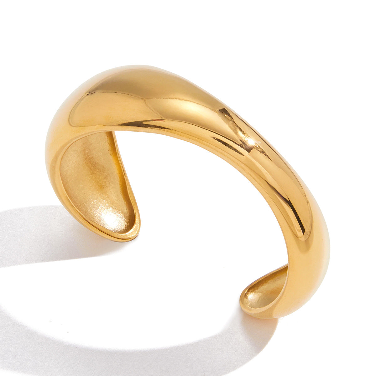 Gold Sleek Wide Cuff & CZ Square Stone Bracelet Set - Minimalist Statement Jewelry for Women