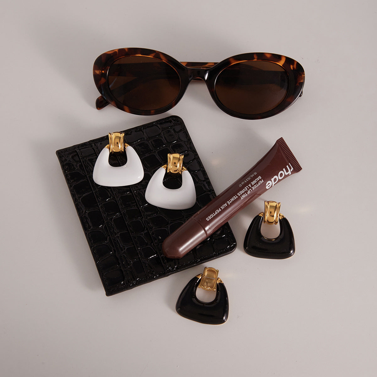 Gold Plated Geometric Statement Earrings - Black White Resin Vintage Bold Jewelry for Women