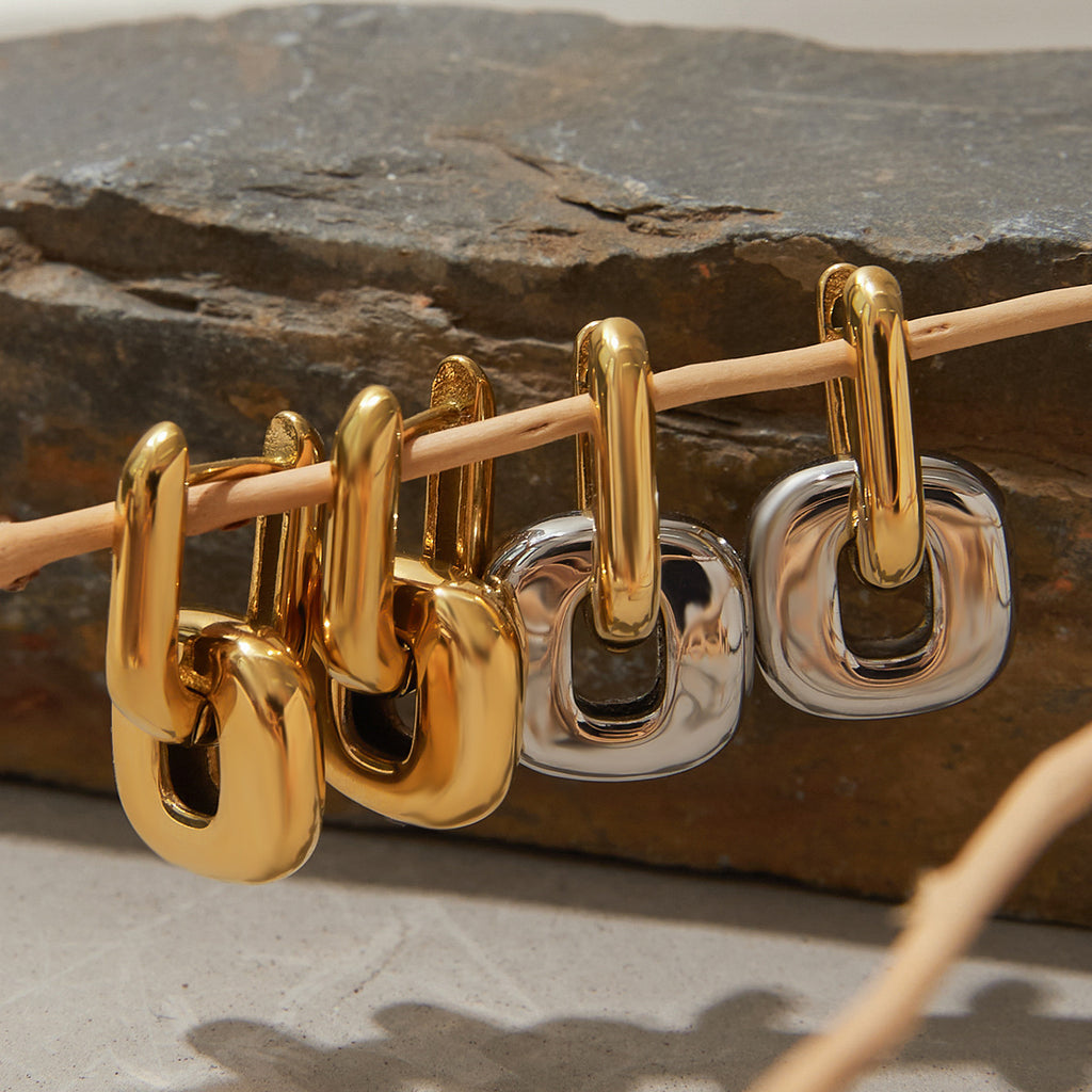 Chunky Gold Link Hoop Earrings - Bold Statement Earrings for Women, Modern Minimalist 18K Gold Plated Huggie Earrings for Everyday & Party Wear