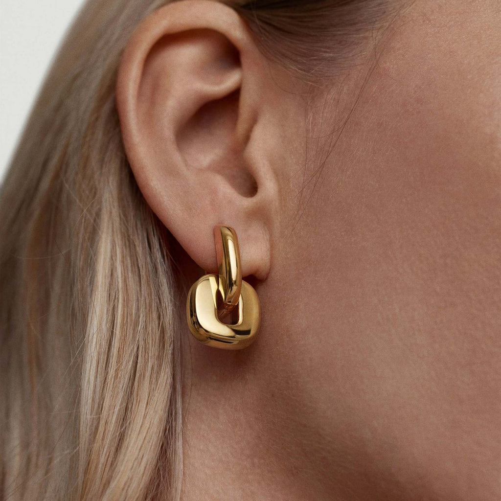 Chunky Gold Link Hoop Earrings - Bold Statement Earrings for Women, Modern Minimalist 18K Gold Plated Huggie Earrings for Everyday & Party Wear