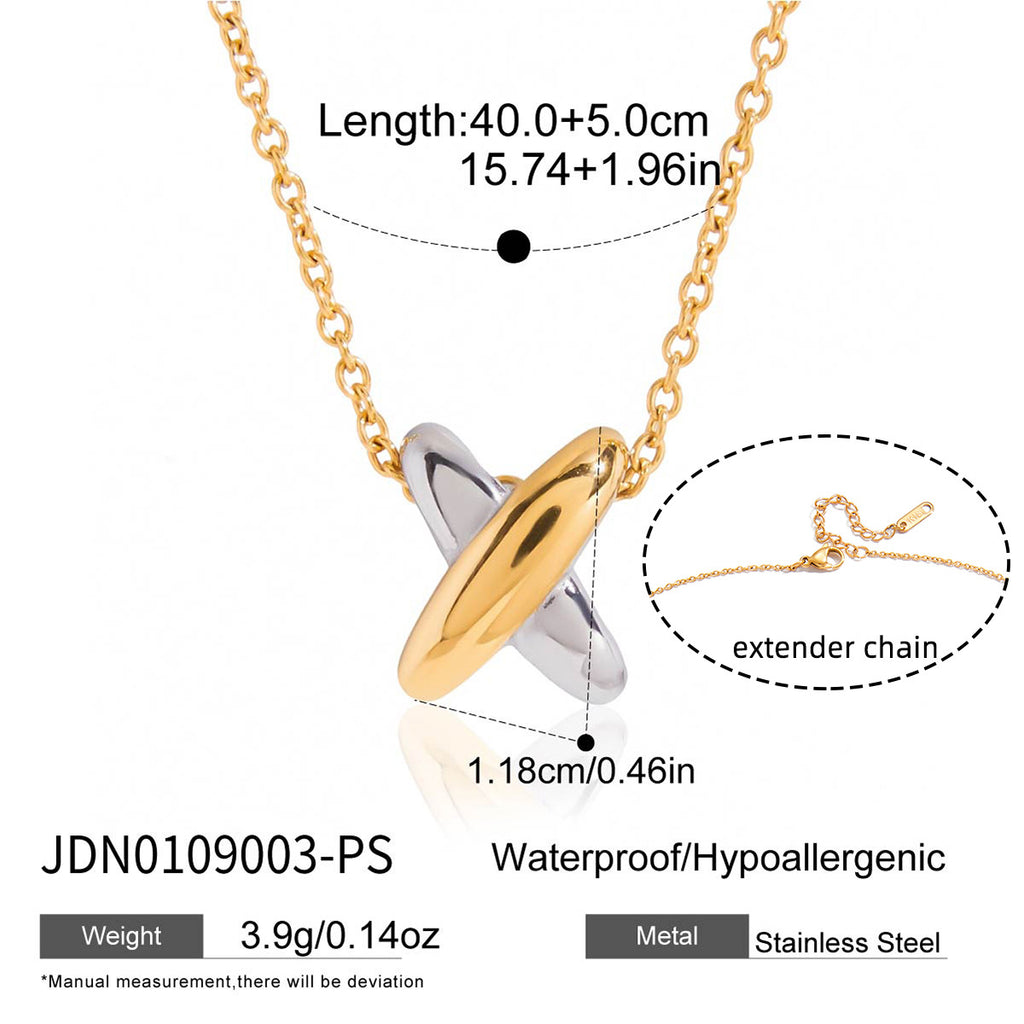 Two-Tone X-Cross Statement Jewelry Set - Gold Silver Minimalist Necklaces & Earrings for Women