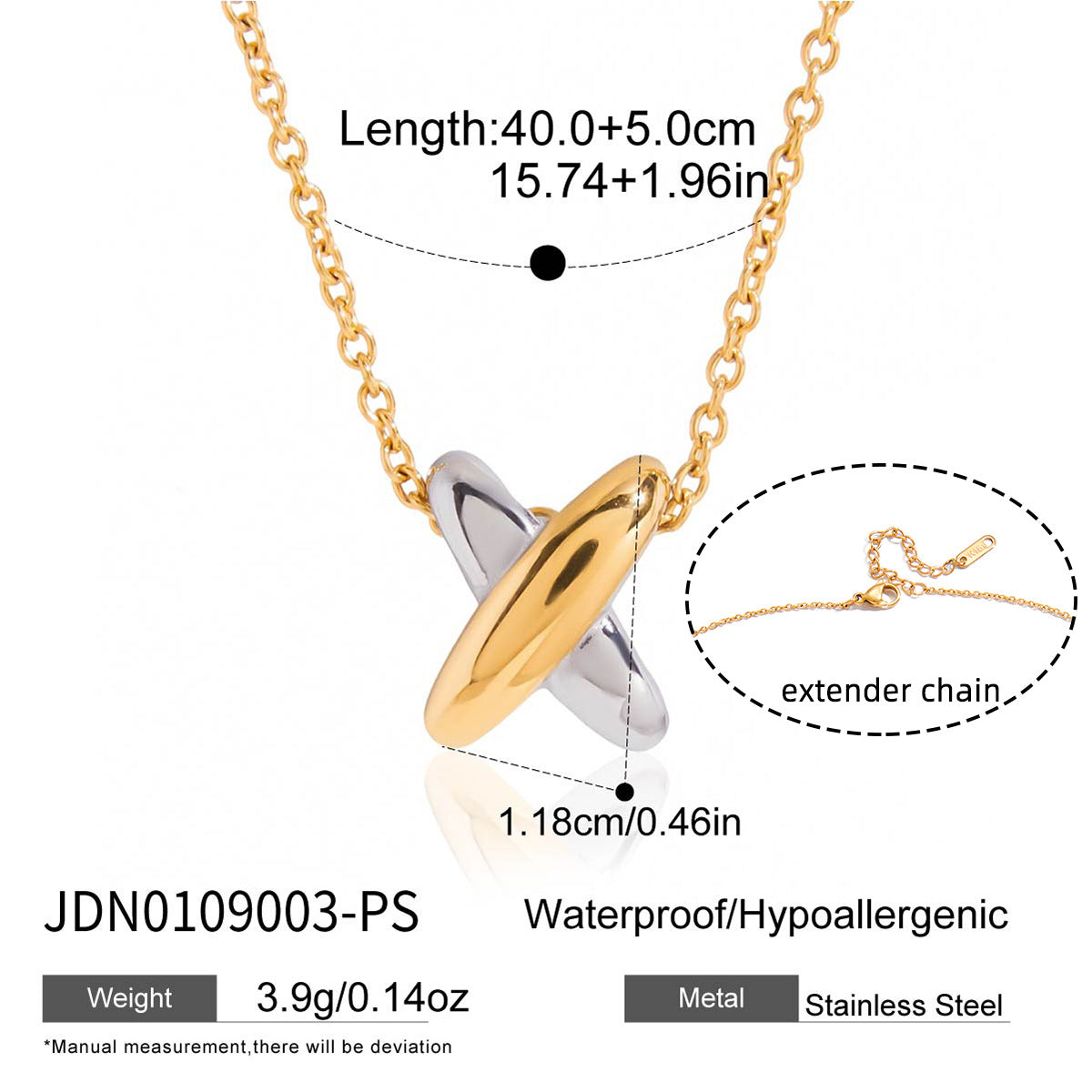Two-Tone X-Cross Statement Jewelry Set - Gold Silver Minimalist Necklaces & Earrings for Women