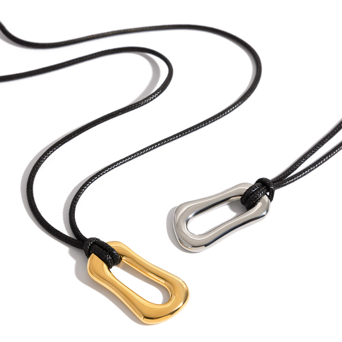 Gold/Silver Irregular Pendant Leather Cord Necklace Set - Heart/Ring Minimalist Statement Jewelry for Women