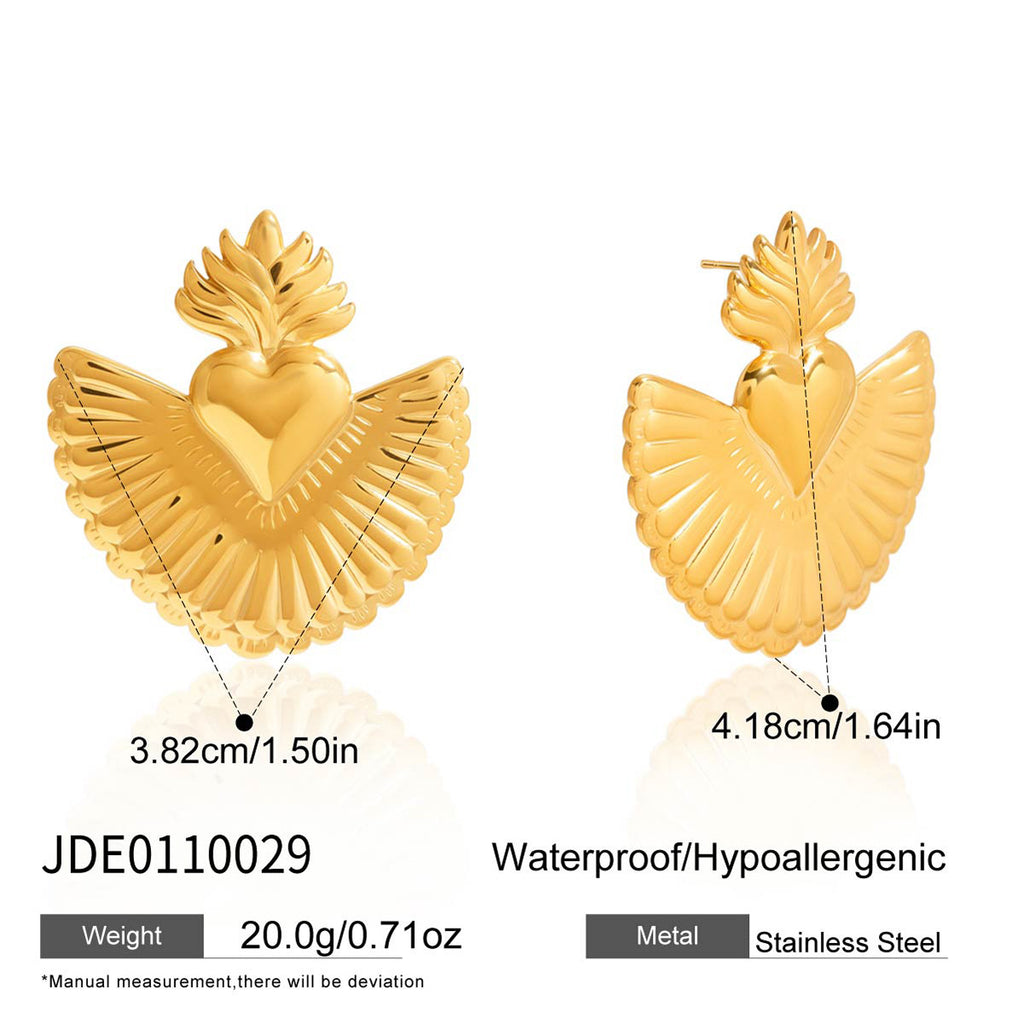 Artistic Golden Sacred Heart Statement Earrings - Vintage-Inspired Bold Jewelry for Women