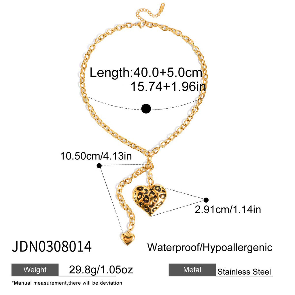 Gold Animal Print Heart Pendant Necklace Set - Marble Tiger Eye Statement Jewelry for Women