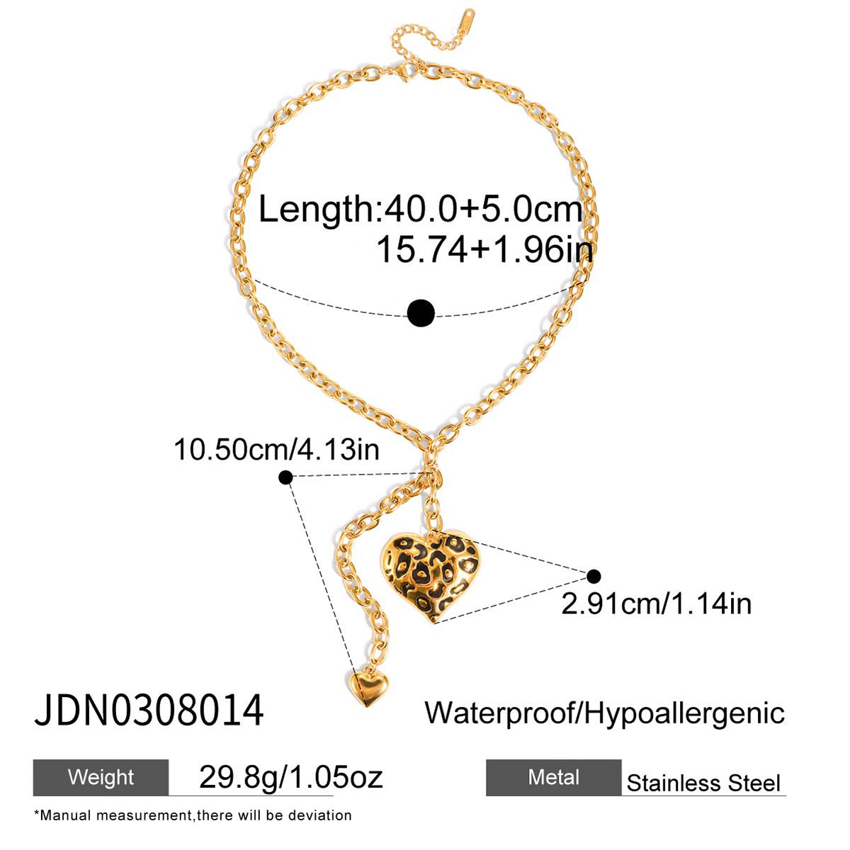 Gold Animal Print Heart Pendant Necklace Set - Marble Tiger Eye Statement Jewelry for Women