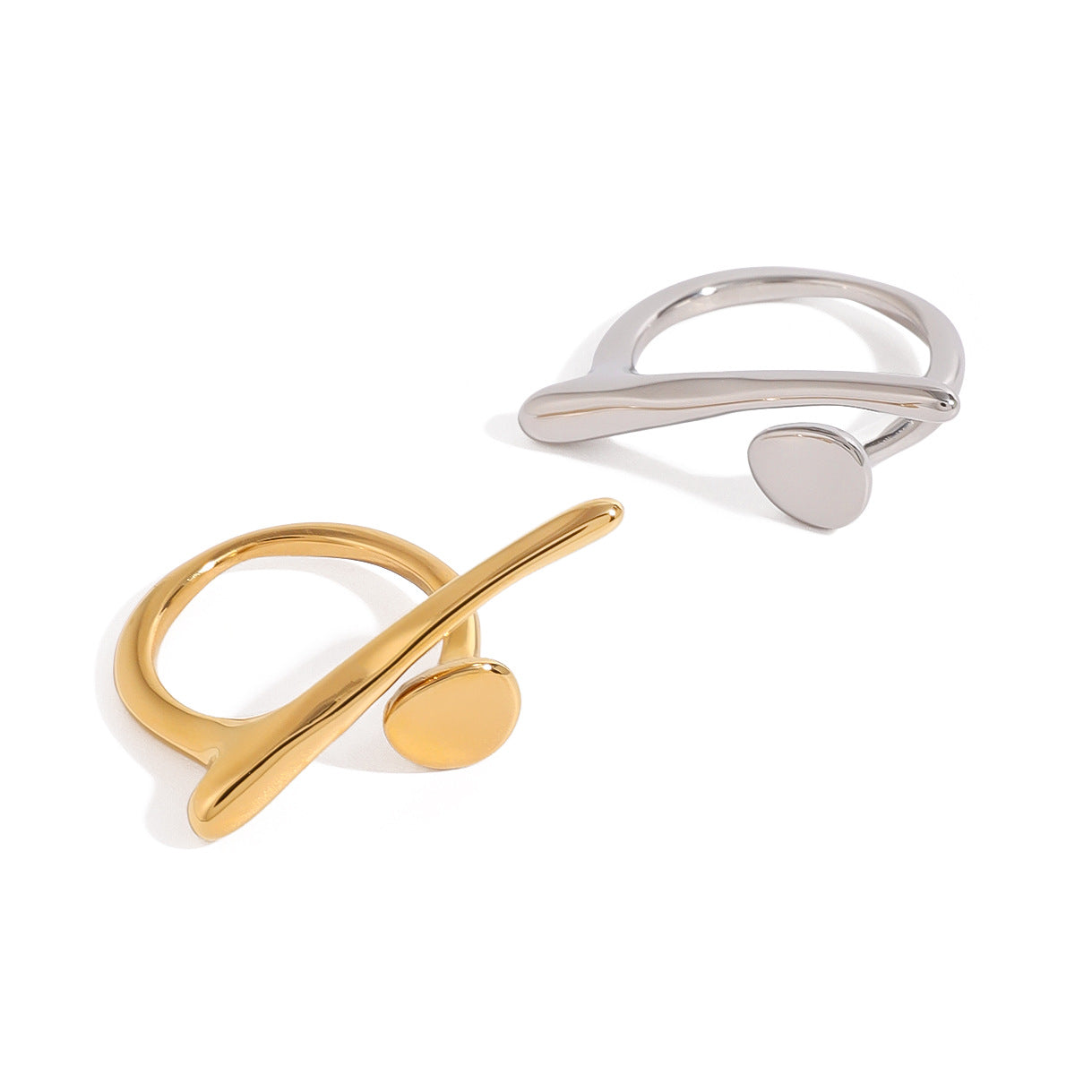 Minimalist Streamline Dot Open Rings Set - Gold/Silver Modern Sleek Statement Rings | Adjustable Daily Casual Jewelry for Women