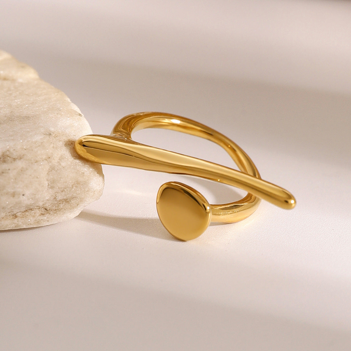 Minimalist Streamline Dot Open Rings Set - Gold/Silver Modern Sleek Statement Rings | Adjustable Daily Casual Jewelry for Women