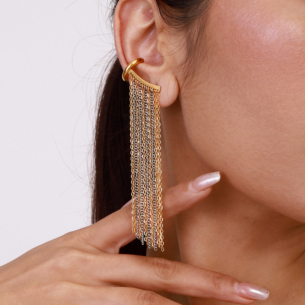 Gold Hoop Tassel CZ Dangle Earrings - Minimalist Long Chain Statement Jewelry for Women