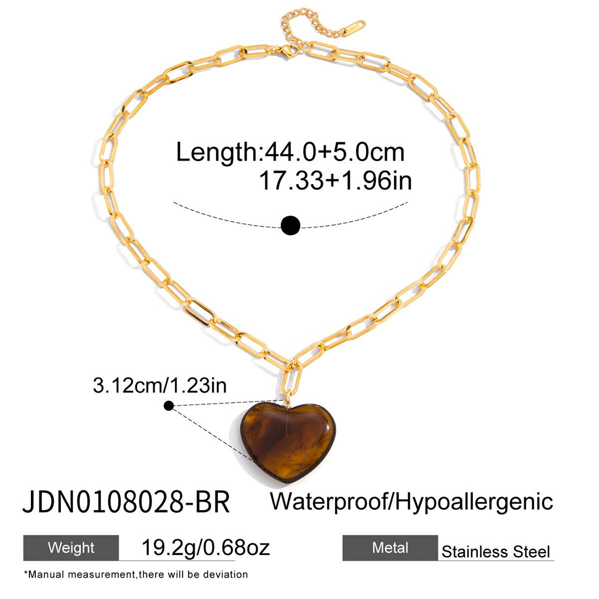 Gold Animal Print Heart Pendant Necklace Set - Marble Tiger Eye Statement Jewelry for Women