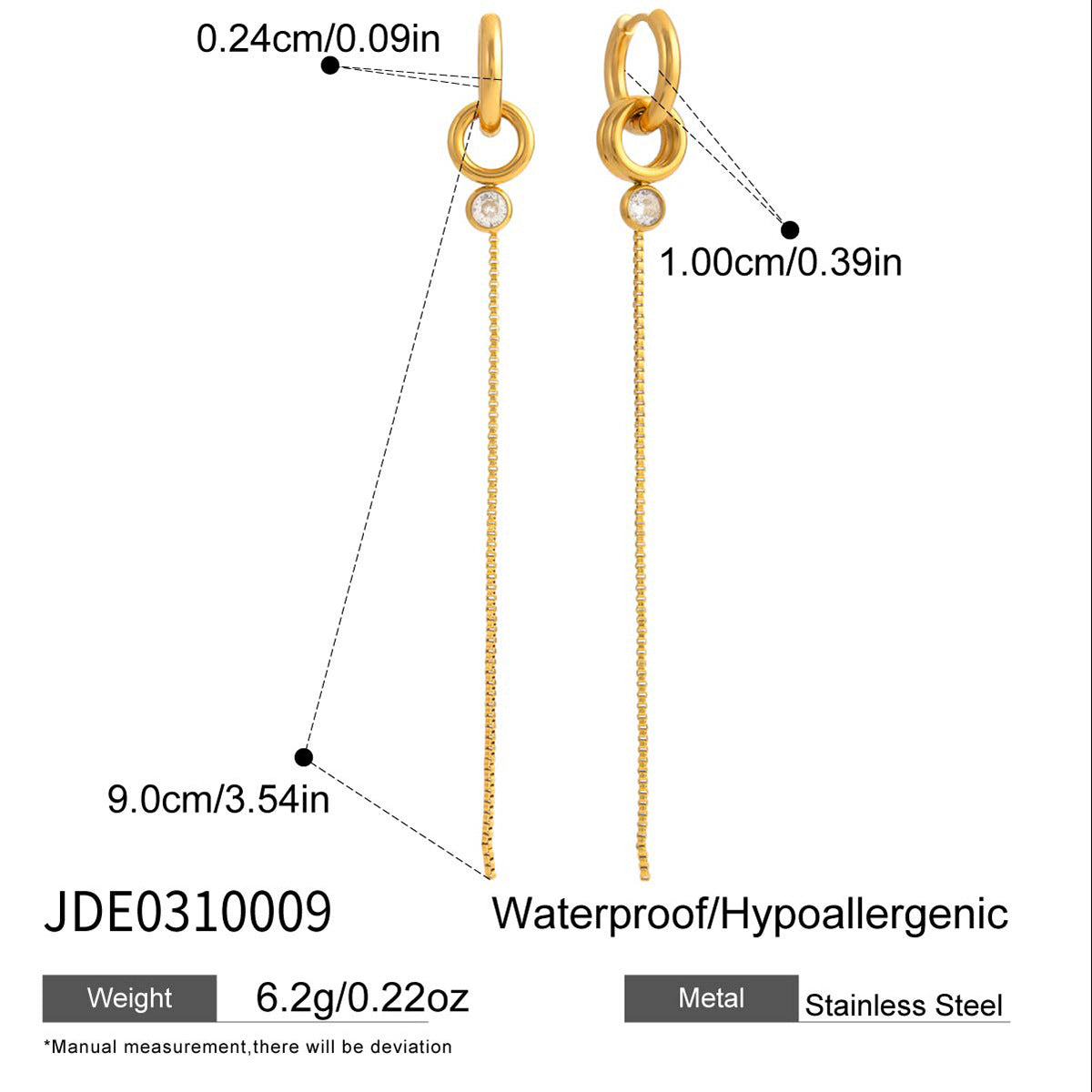 Gold Hoop Tassel CZ Dangle Earrings - Minimalist Long Chain Statement Jewelry for Women