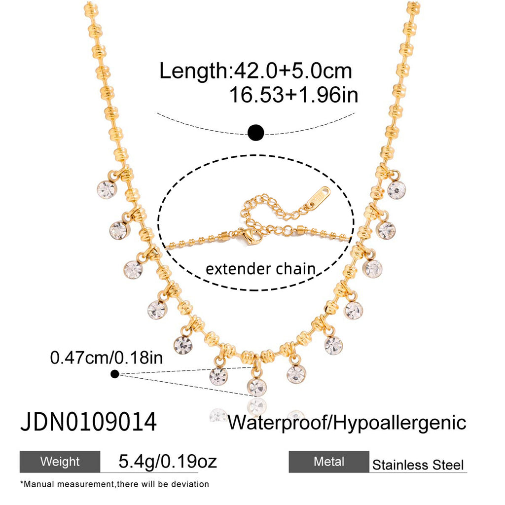Gold Layered Beaded Chain Necklace Set - CZ Teardrop & Round Pendant Statement Jewelry for Women