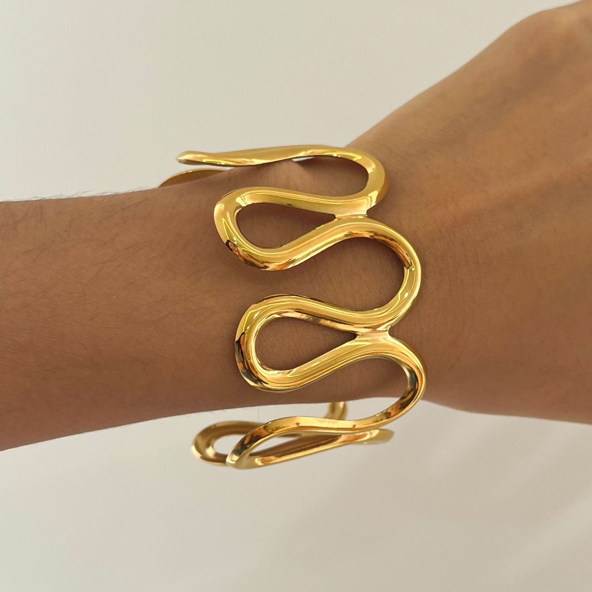 Gold Plated Wave Geometric Cuff Bracelet - Bold Statement Jewelry for Women