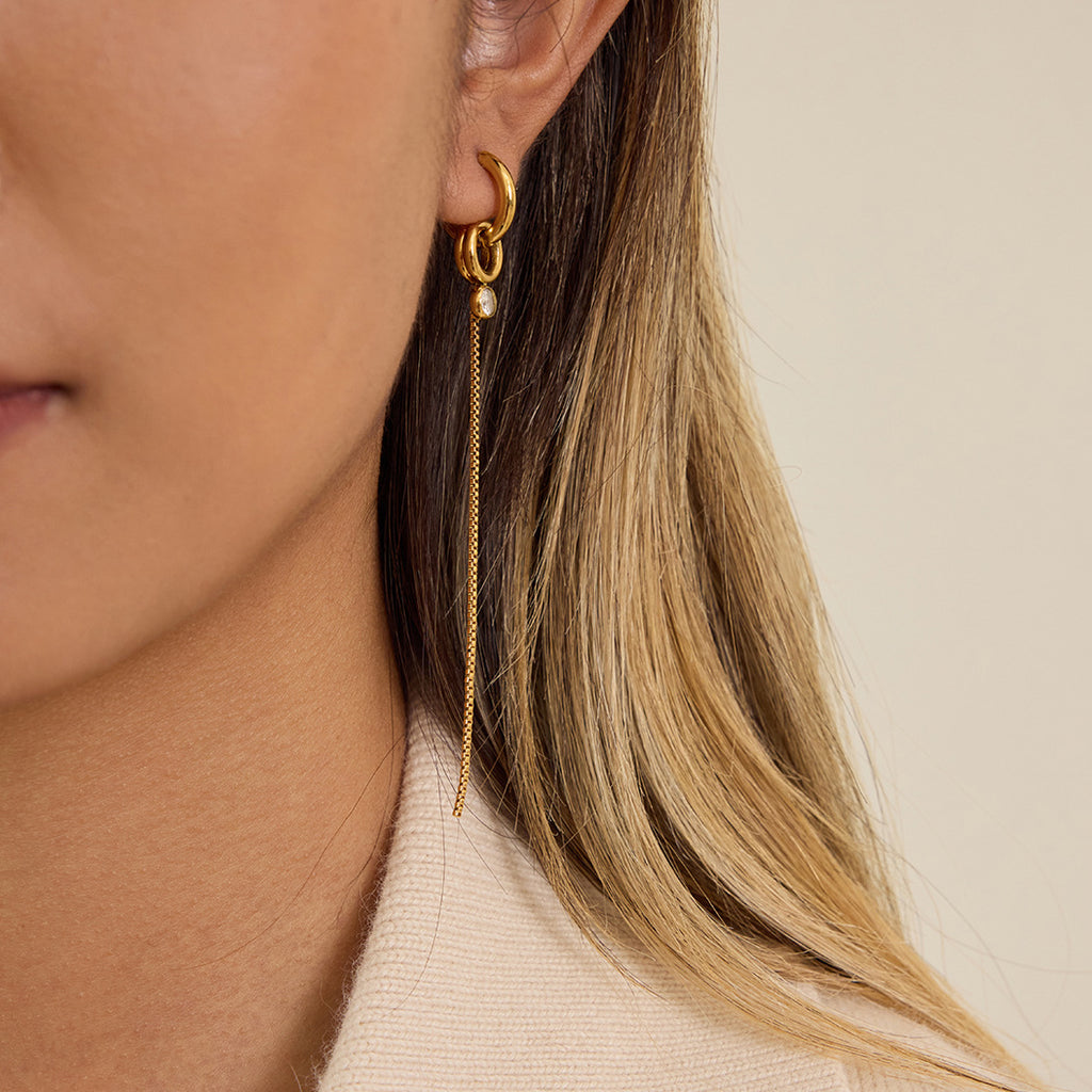 Gold Hoop Tassel CZ Dangle Earrings - Minimalist Long Chain Statement Jewelry for Women
