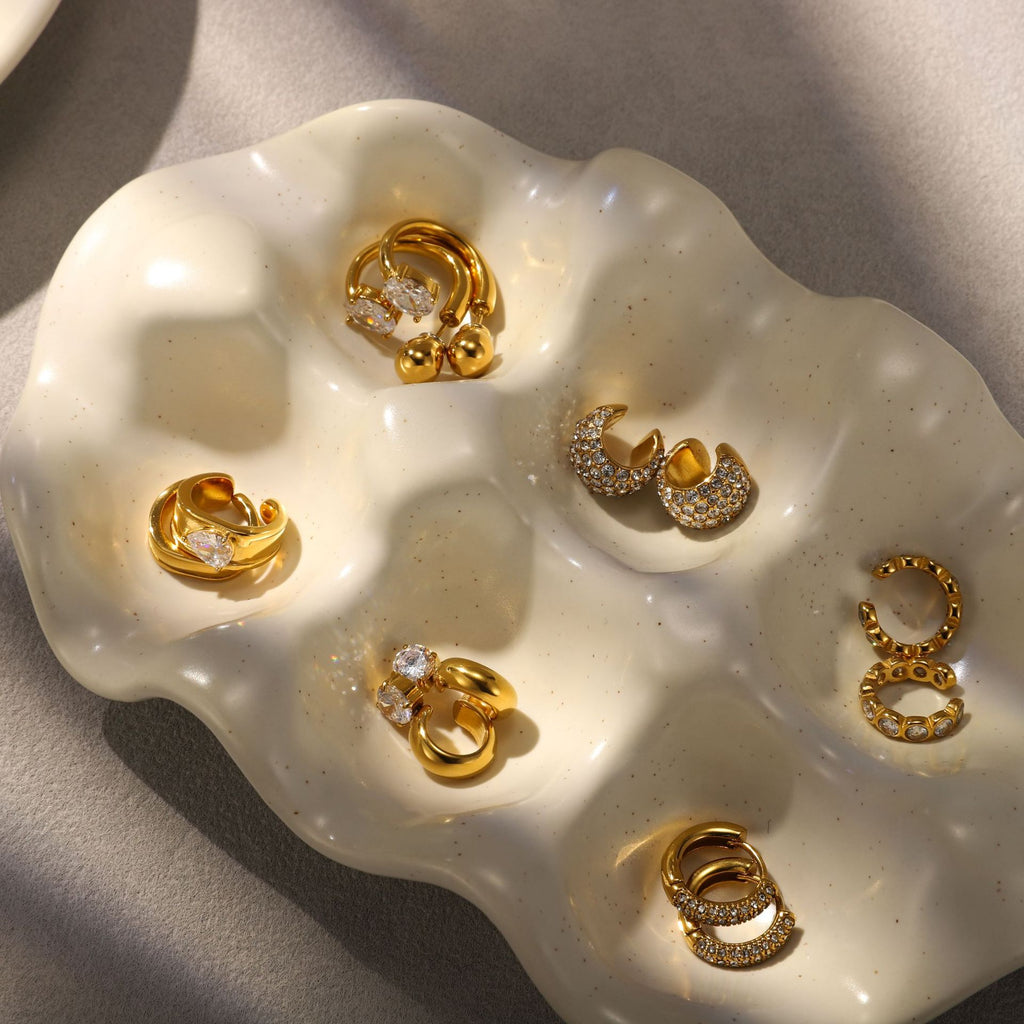 Gold Multi-Style Stackable Hoop Earring Set - CZ-Accented Textured Statement Jewelry for Women