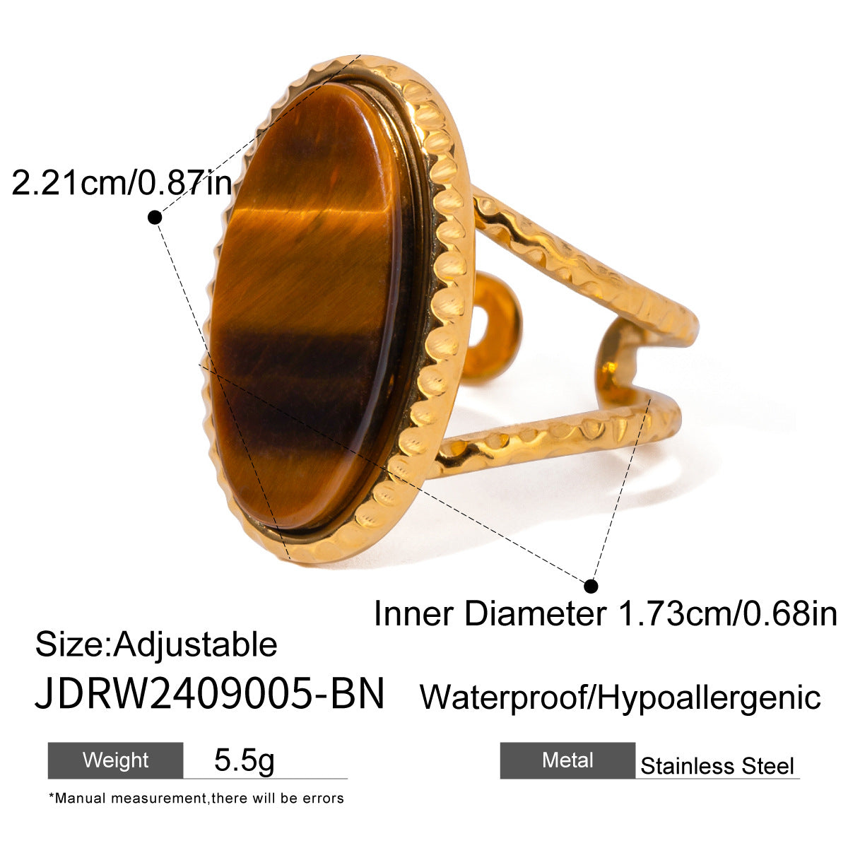 Tiger Eye Gold Ring Set - Multi-Style Boho Statement Rings for Women