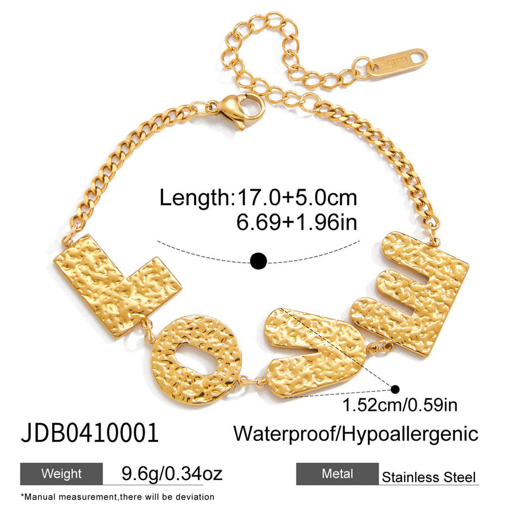 Gold Hammered LOVE Letter Necklace Set - Vintage-Inspired Dainty Chain Jewelry for Women