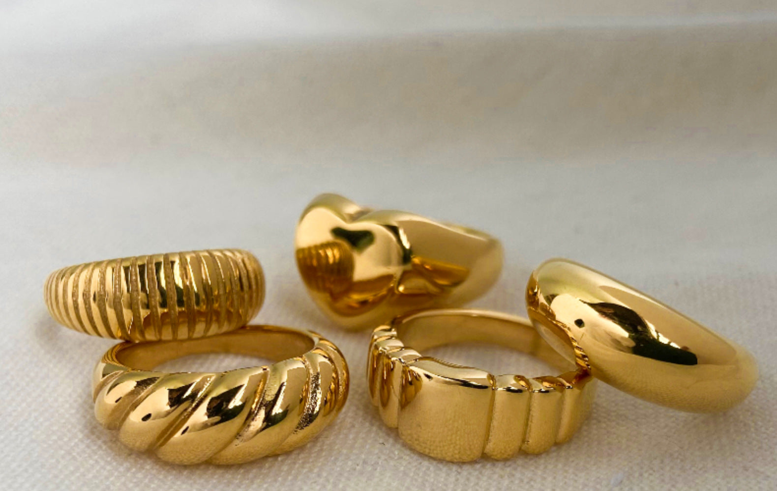 Chunky Gold Ring Set - Multi-Style Textured Stackable Rings for Women, Trendy Statement Jewelry