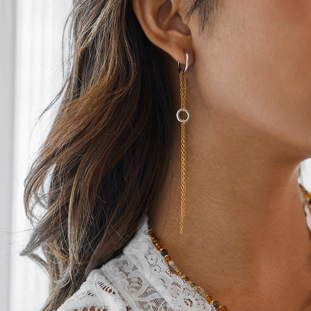 Gold Hoop Tassel CZ Dangle Earrings - Minimalist Long Chain Statement Jewelry for Women