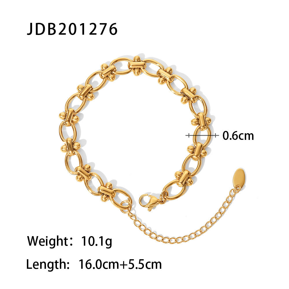 18K Gold-Plated Stainless Steel Stackable Bracelets Set | Trendy Emerald-Studded, CZ-Encrusted & Link Design Luxury Jewelry | Fashionable Daily Wear & Party Stacking Bracelets for Women