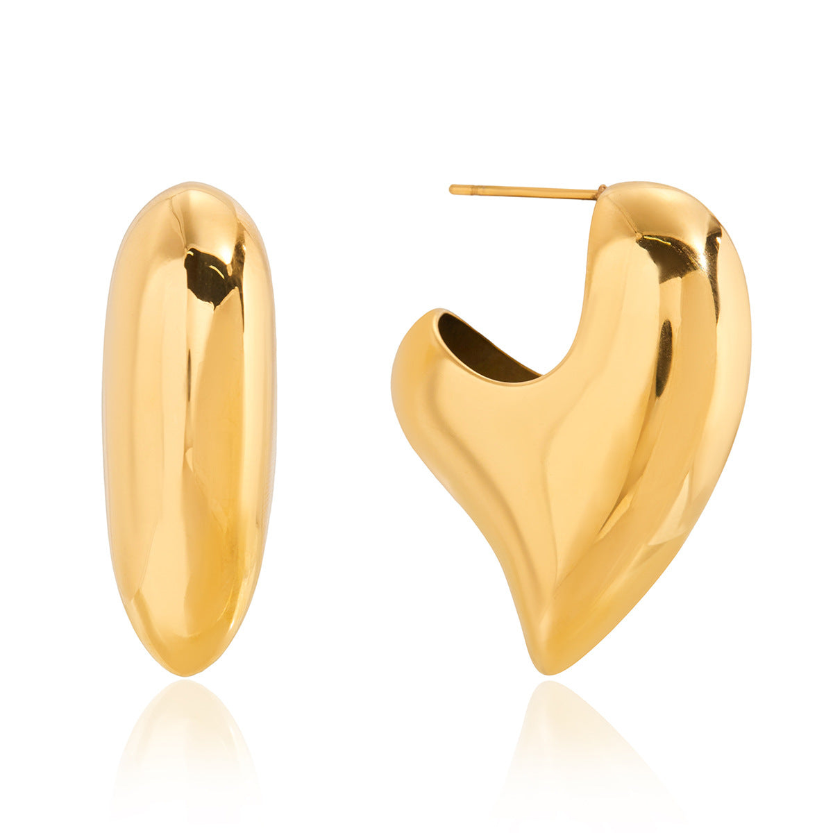 Gold Plated Bold Open Heart Statement Earrings - Sleek Sculpted Jewelry for Women