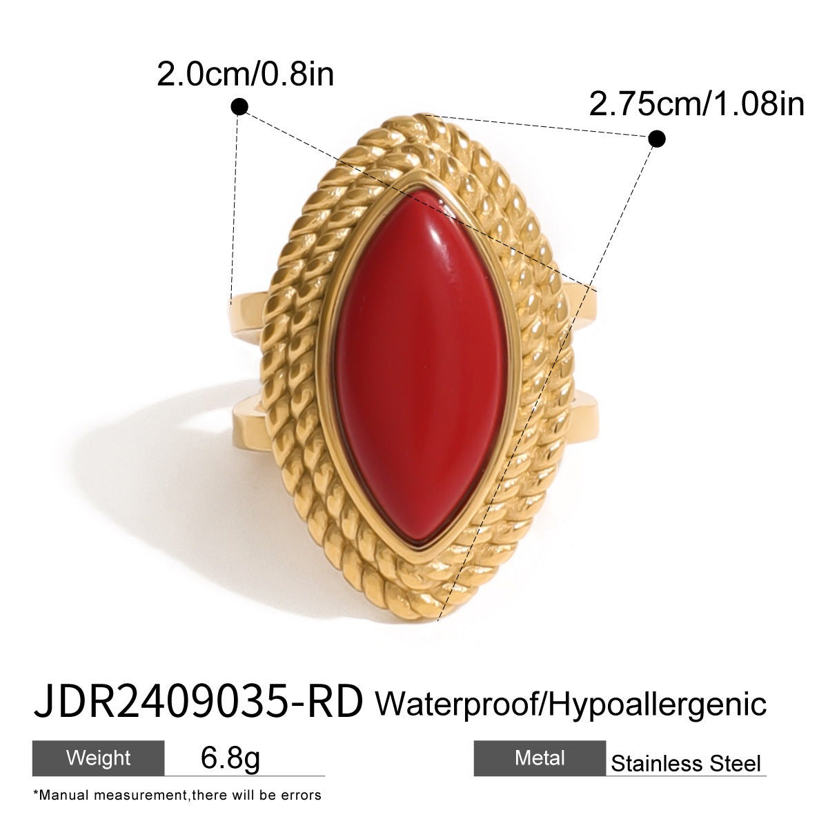 Gold Textured Red Gemstone Stackable Ring Set - Vintage Statement Jewelry for Women