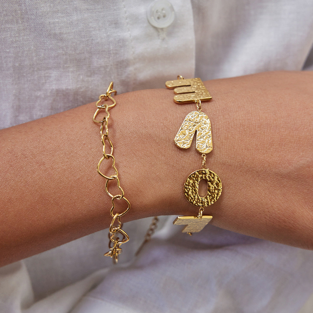 Gold Hammered LOVE Letter Necklace Set - Vintage-Inspired Dainty Chain Jewelry for Women