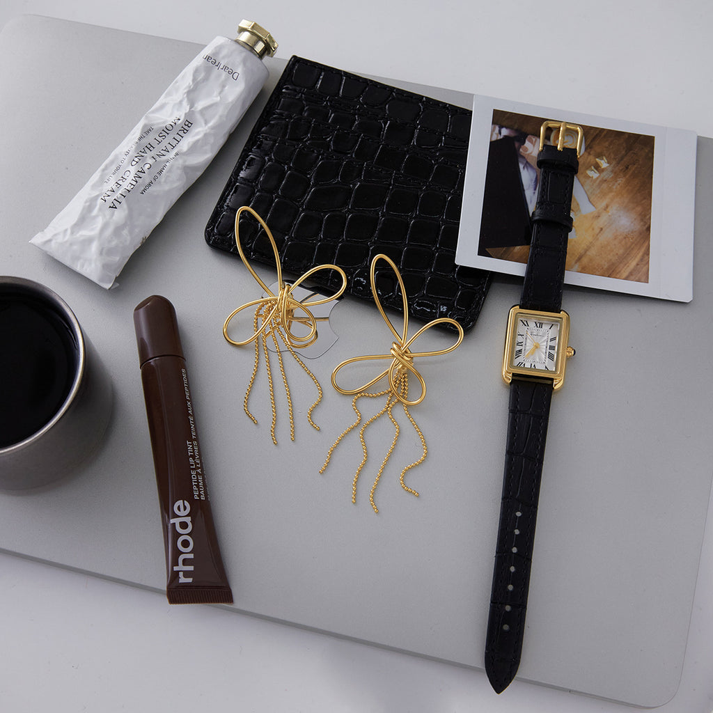 Gold Butterfly Tassel Chain Long Drop Earrings - Sleek Open-Design Statement Jewelry for Women