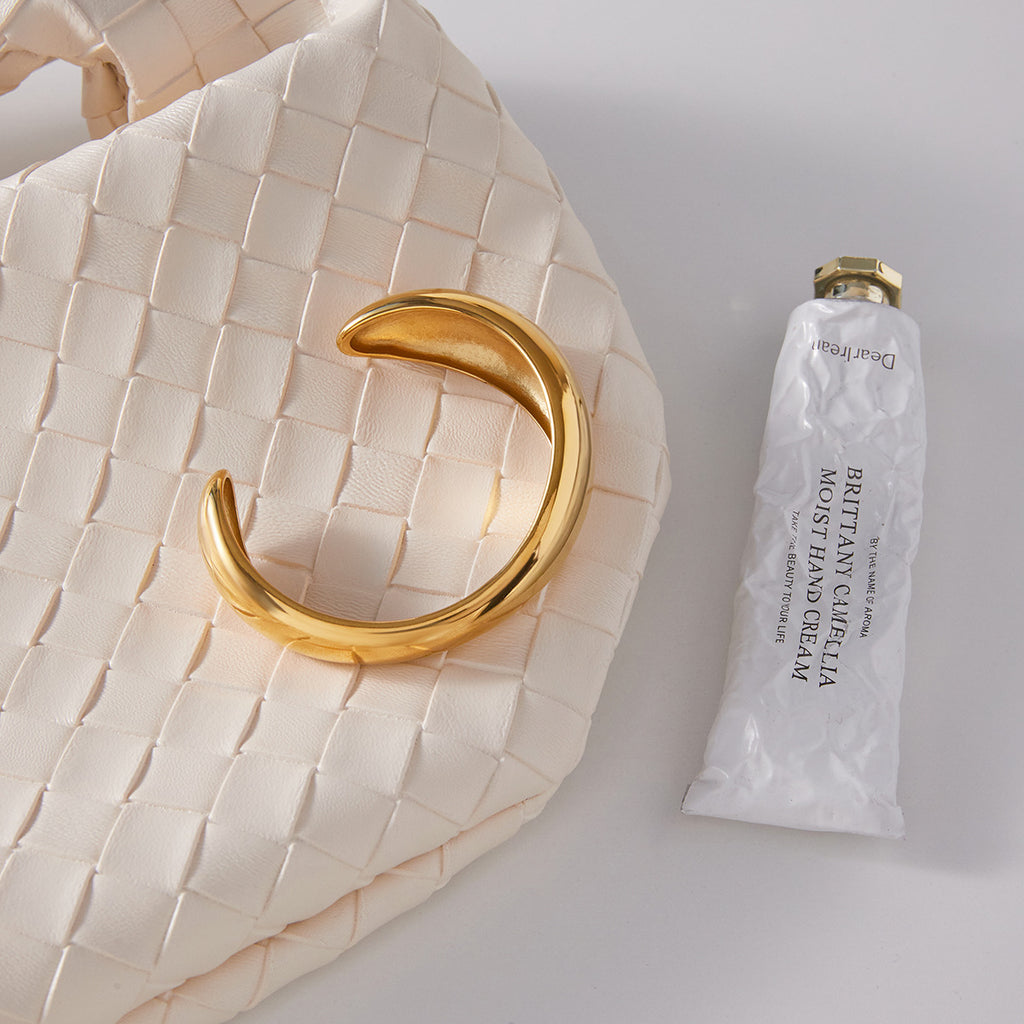 Gold Sleek Wide Cuff & CZ Square Stone Bracelet Set - Minimalist Statement Jewelry for Women