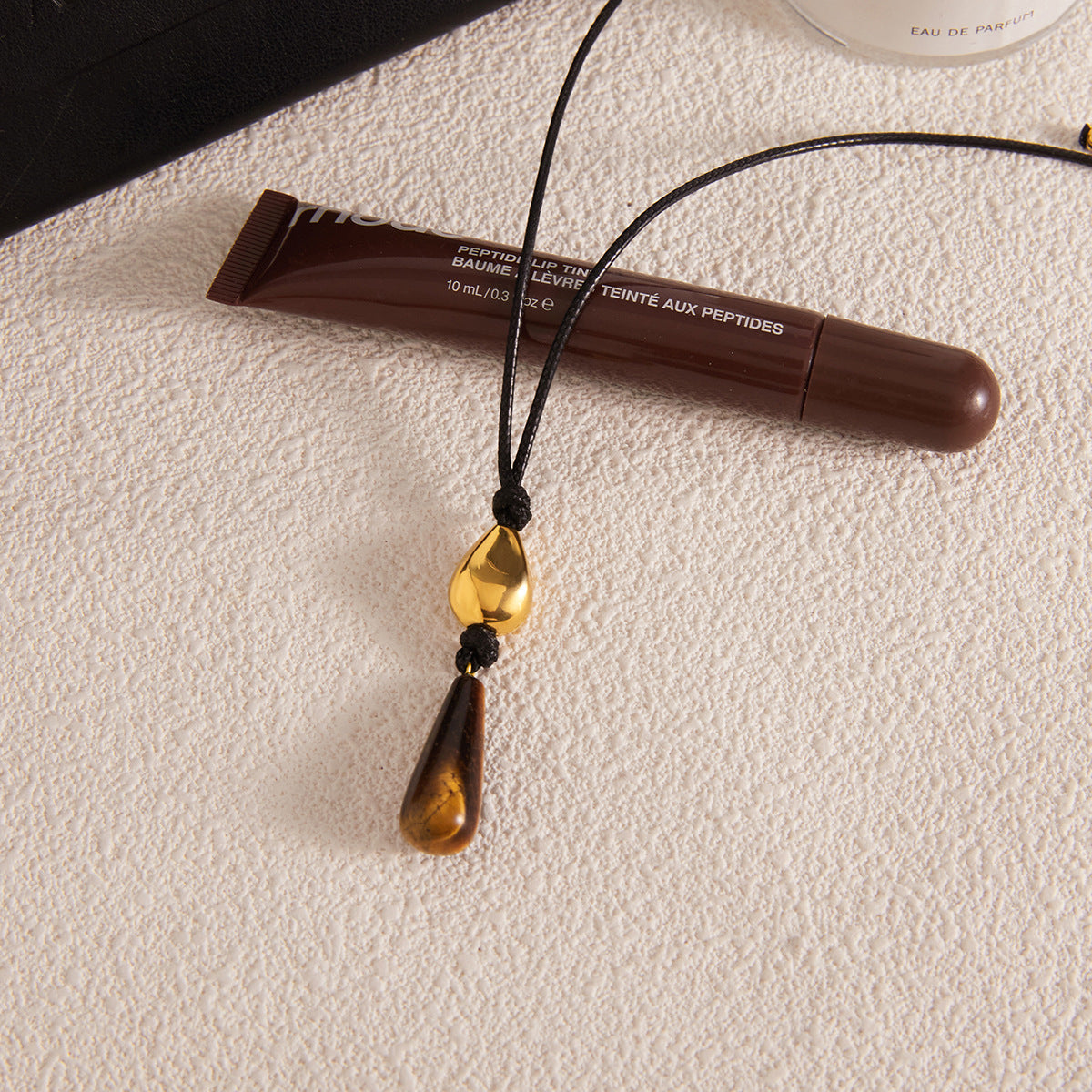 Tiger Eye Teardrop Leather Cord Necklace - Vintage Boho Statement Jewelry for Women