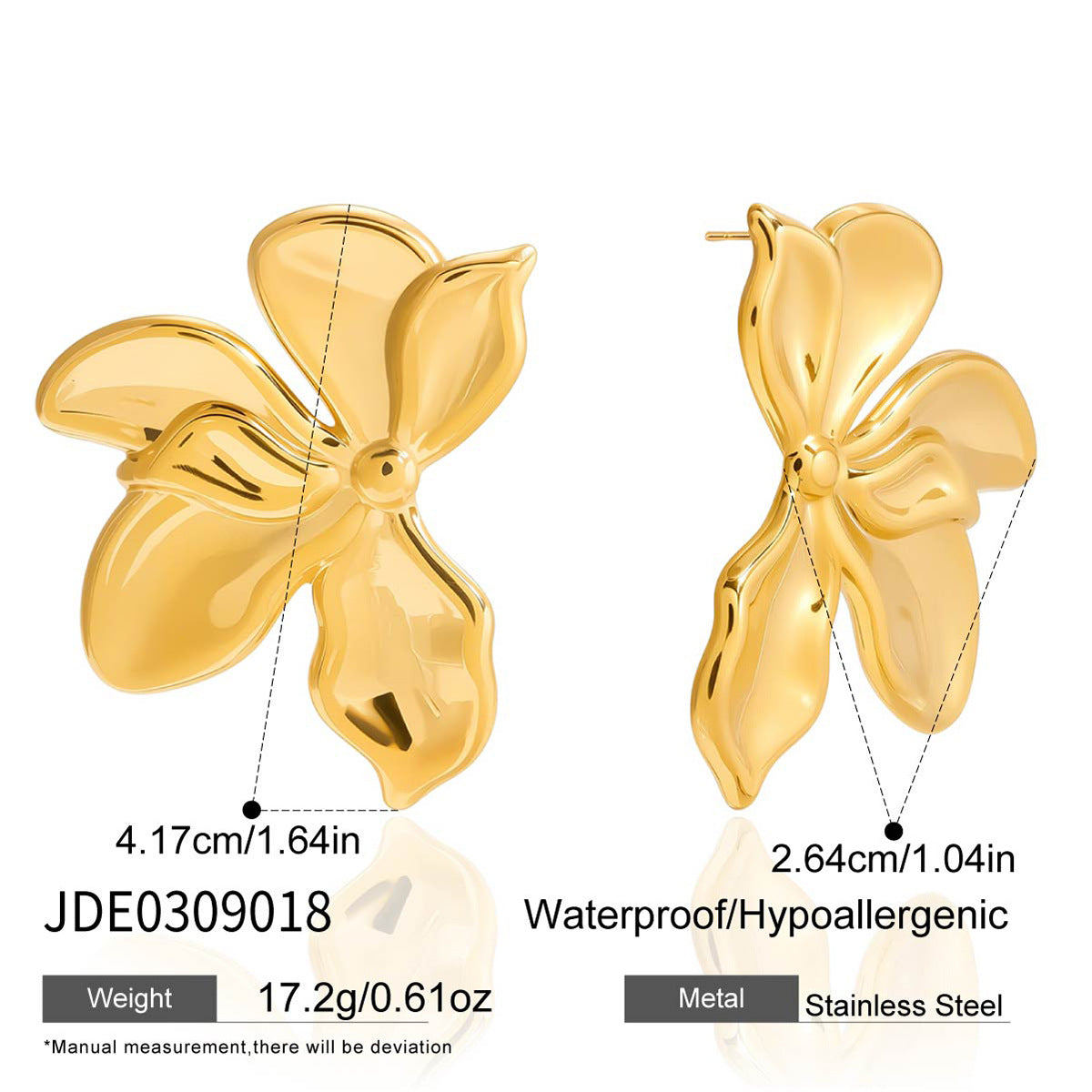 Gold Orchid Floral Statement Jewelry Set - Bold Sculpted Earrings & Ring for Women