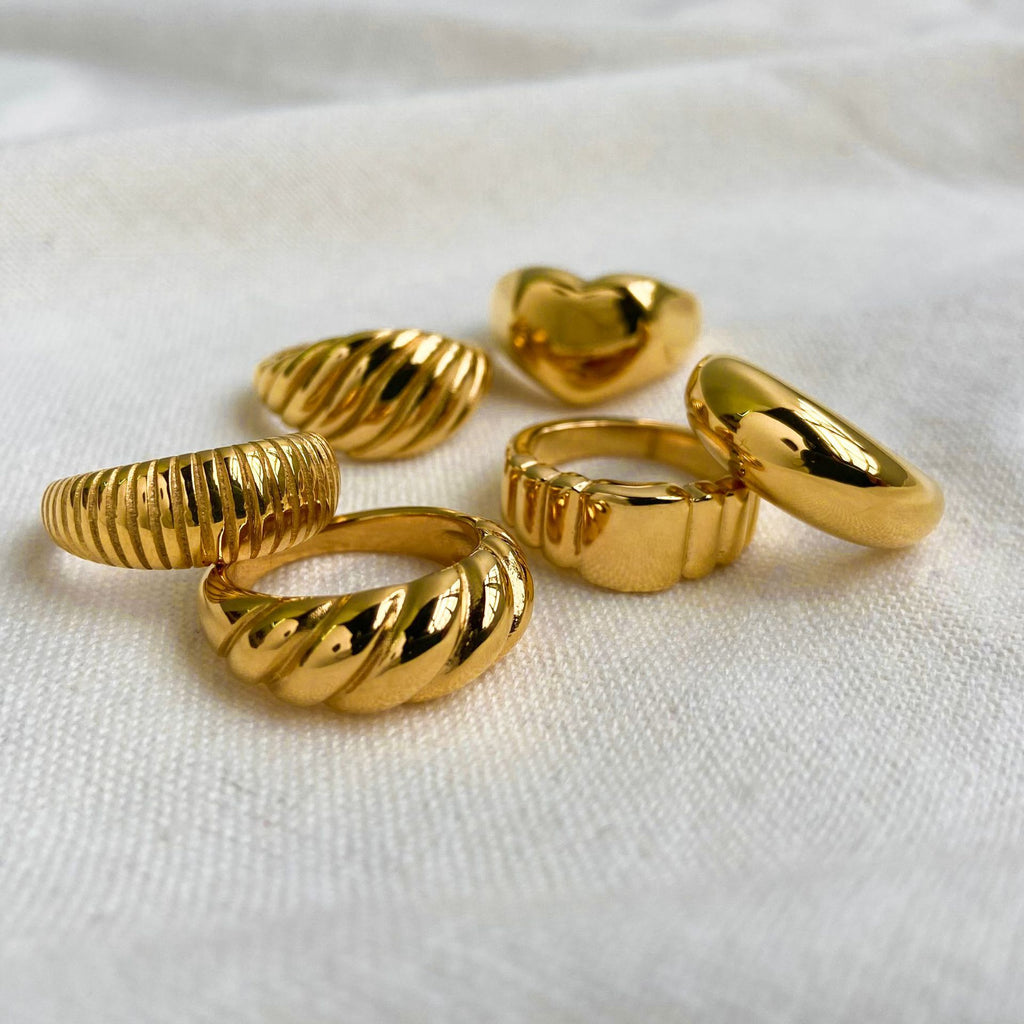 Chunky Gold Ring Set - Multi-Style Textured Stackable Rings for Women, Trendy Statement Jewelry