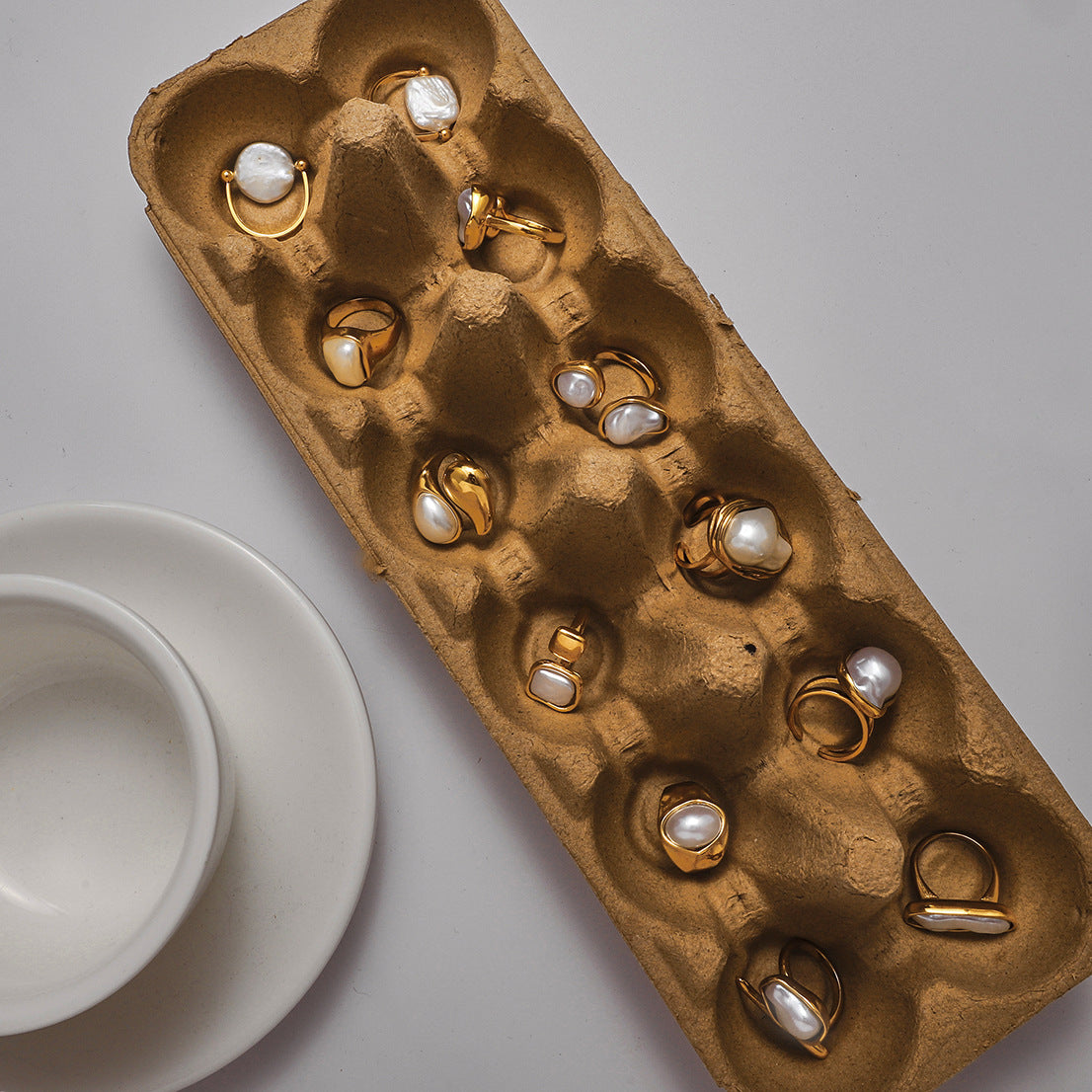 Gold Baroque Pearl Multi-Style Stackable Ring Set - Irregular Pearl (Open/Closed Band) Statement Jewelry for Women