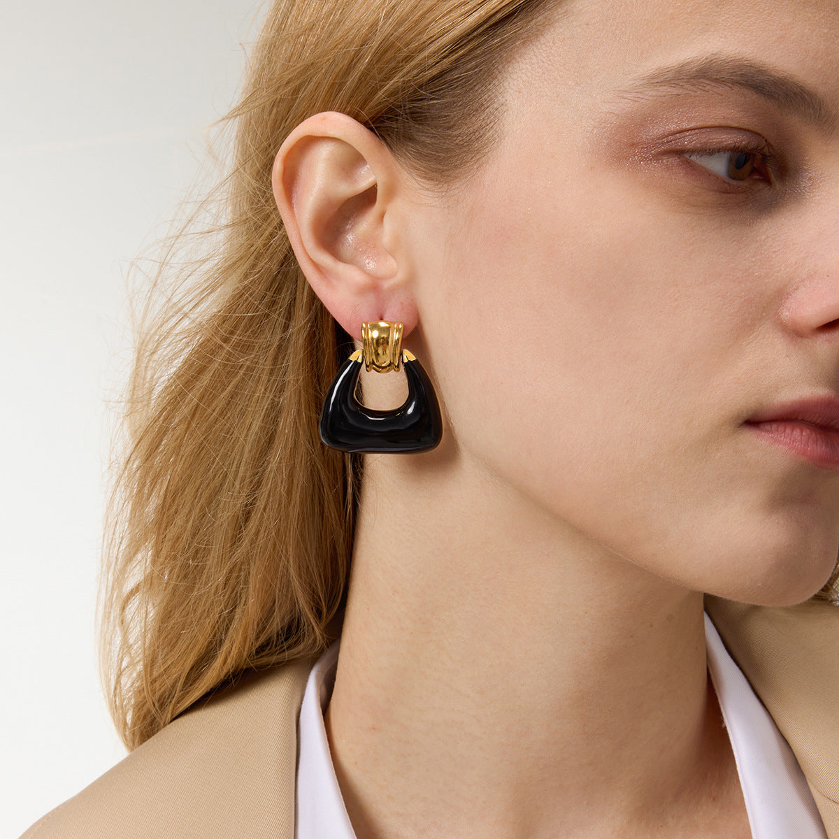 Gold Plated Geometric Statement Earrings - Black White Resin Vintage Bold Jewelry for Women