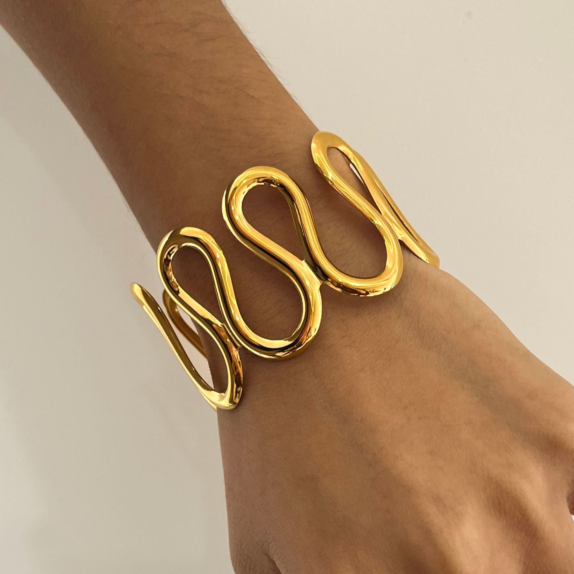 Gold Plated Wave Geometric Cuff Bracelet - Bold Statement Jewelry for Women