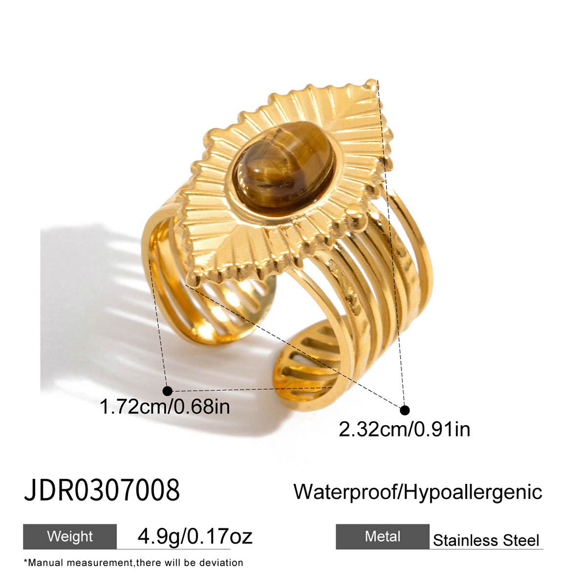 Tiger Eye Gold Ring Set - Multi-Style Boho Statement Rings for Women