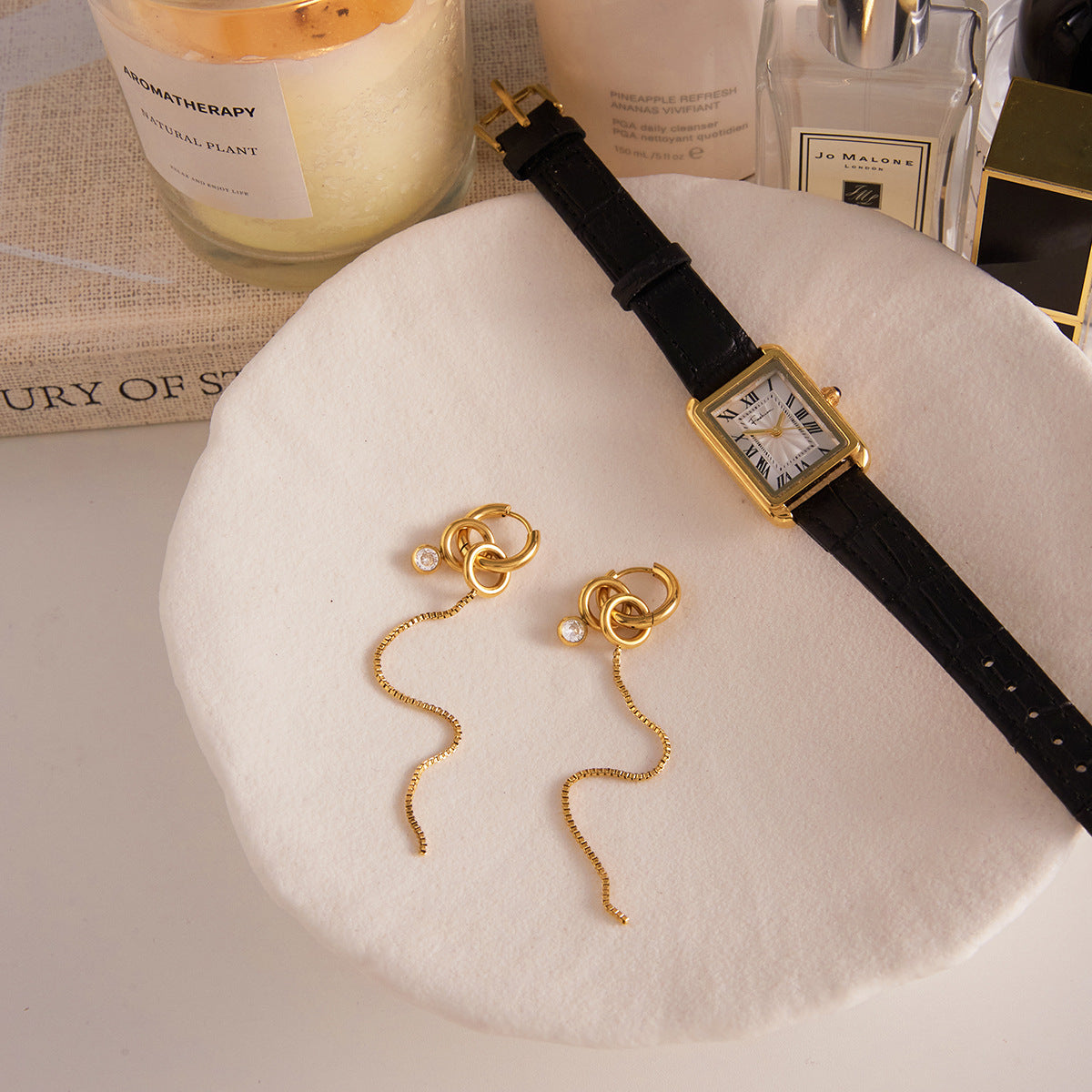 Gold Hoop Tassel CZ Dangle Earrings - Minimalist Long Chain Statement Jewelry for Women