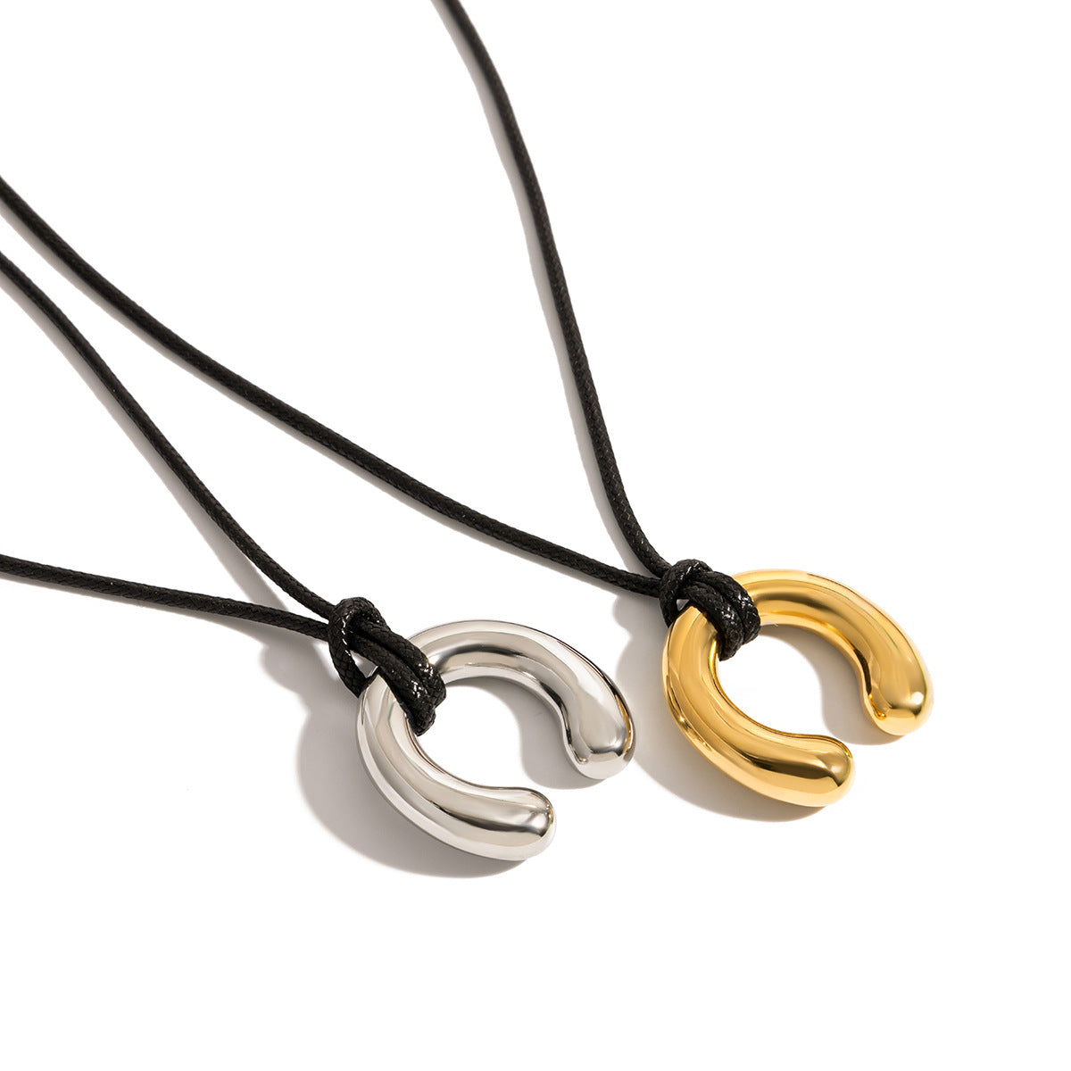 Gold/Silver Irregular Pendant Leather Cord Necklace Set - Heart/Ring Minimalist Statement Jewelry for Women