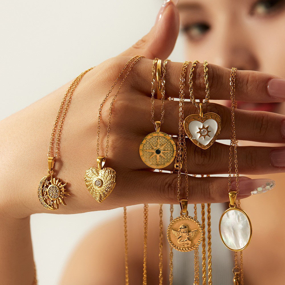 Gold Celestial Heart Angel Necklace Set - Vintage-Inspired Multi-Style Dainty Necklaces for Women