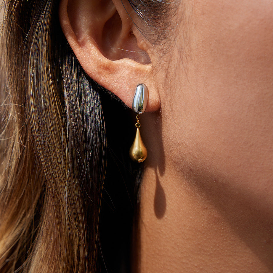 Two-Tone Silver Gold Teardrop Dangle Earrings - Minimalist Statement Jewelry for Women