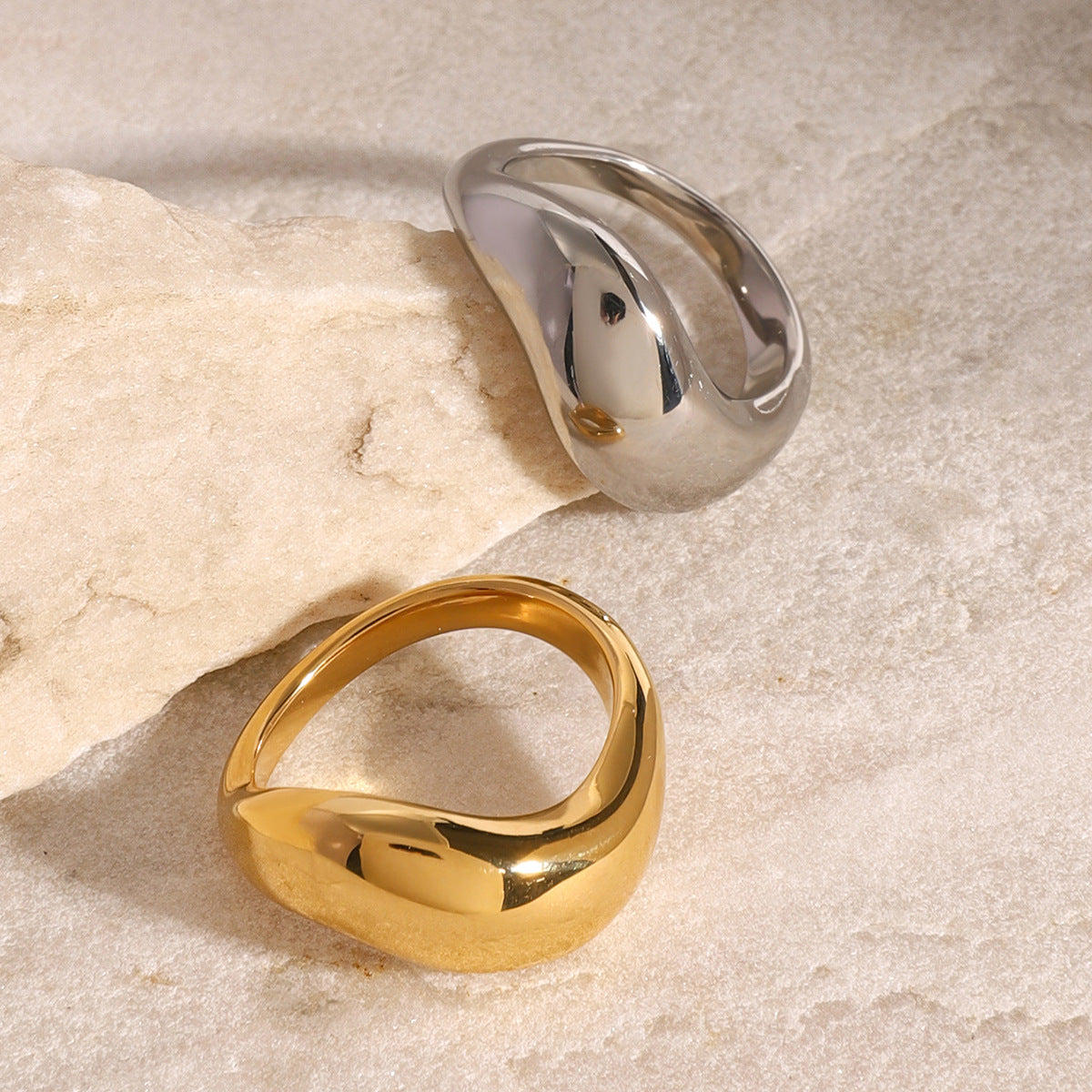 18K Gold-Plated & Silver-Tone Chunky Twisted Statement Rings | Stainless Steel Folded Texture Wide Band Rings | Trendy INS-Style Minimalist Bold Jewelry for Women | Versatile Daily Wear & Party Stackable Rings