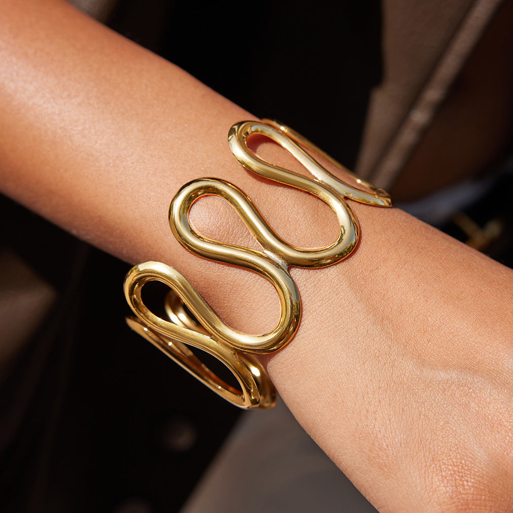 Gold Plated Wave Geometric Cuff Bracelet - Bold Statement Jewelry for Women