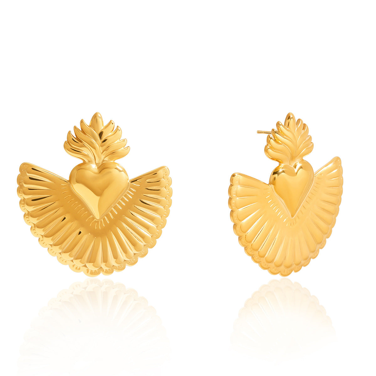 Artistic Golden Sacred Heart Statement Earrings - Vintage-Inspired Bold Jewelry for Women