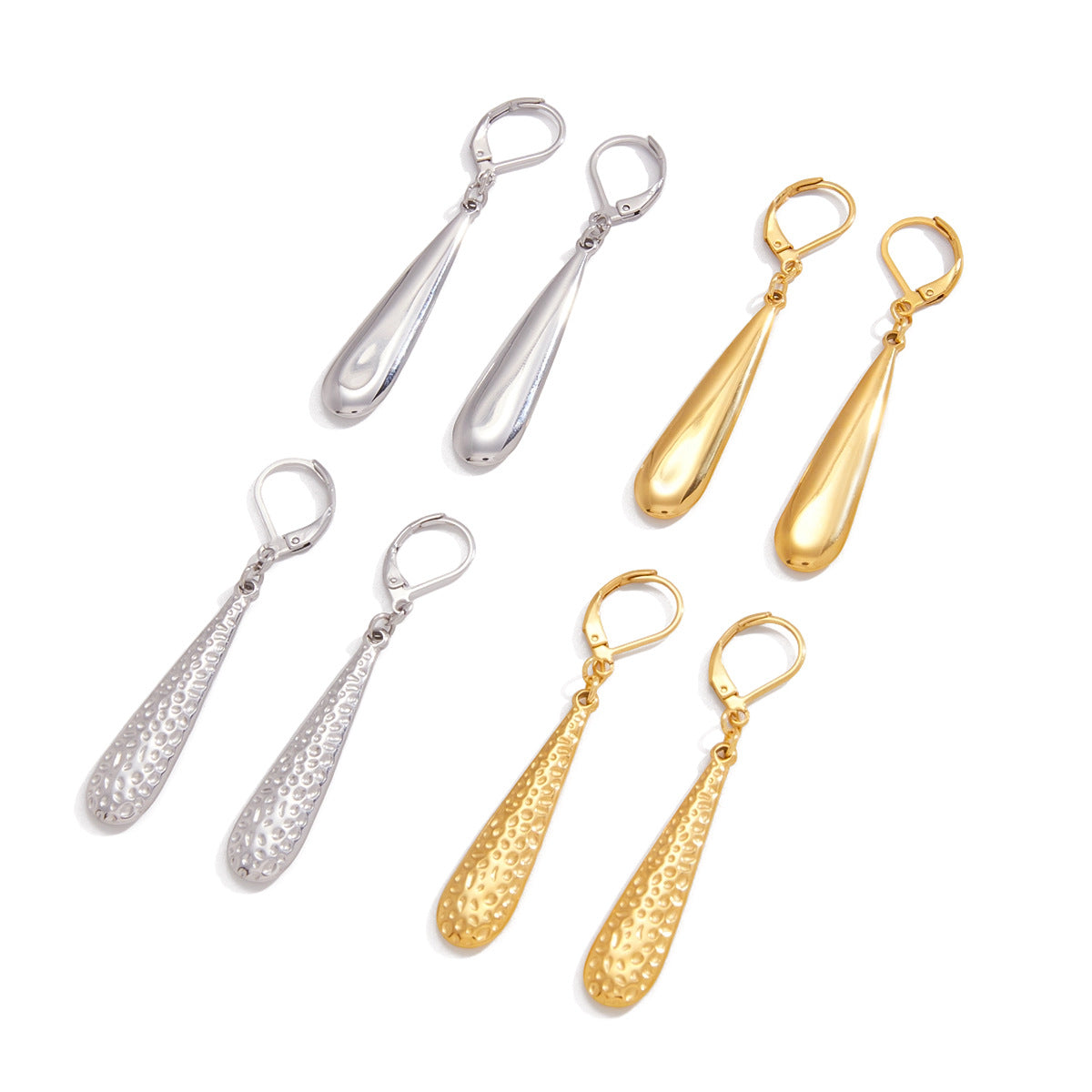 Gold Silver Textured Teardrop Dangle Earrings Set - Minimalist Statement Jewelry for Women