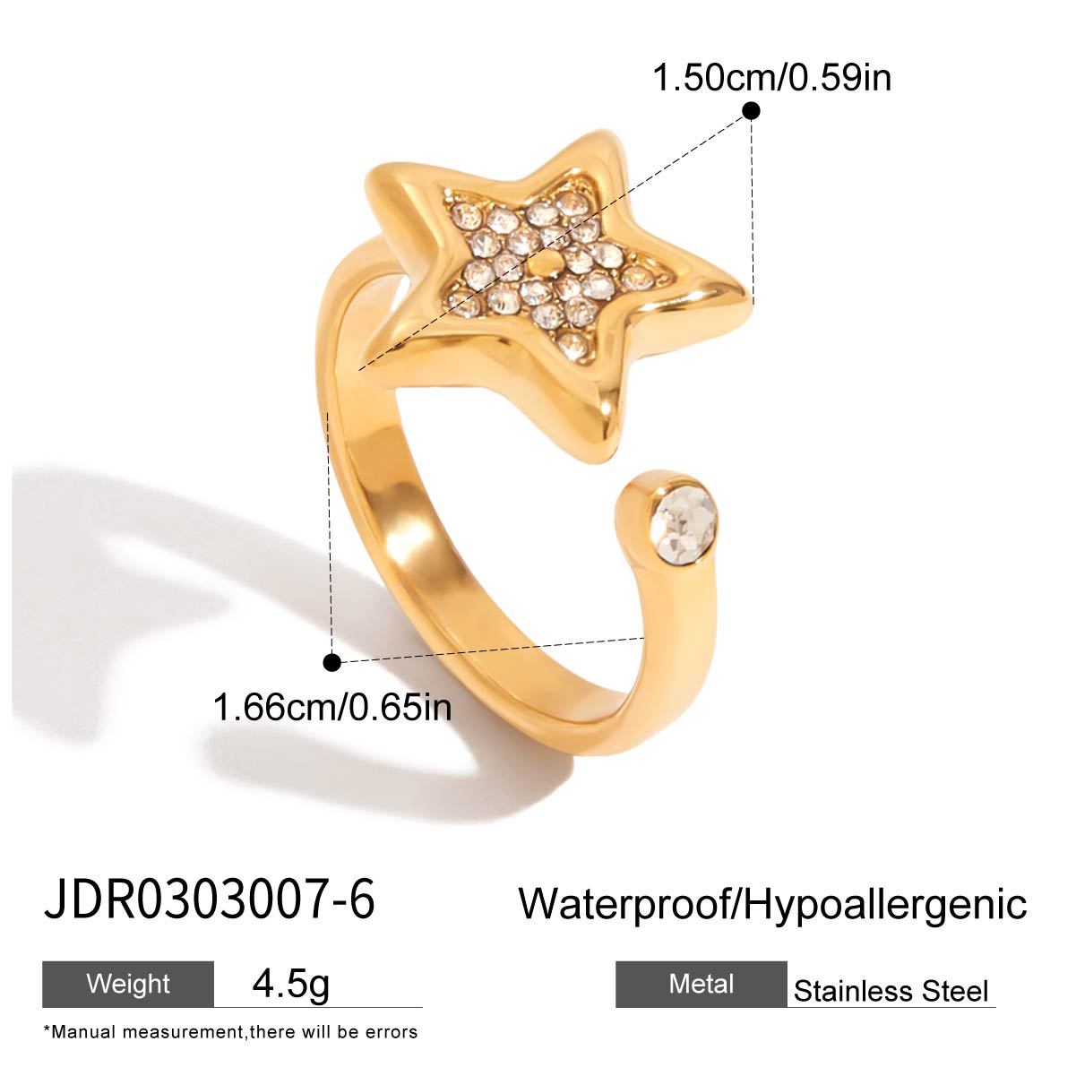 Gold & Silver Star Ring Set - Rhinestone-Accented Stackable Rings | Adjustable Open/Close Band Statement Jewelry for Women