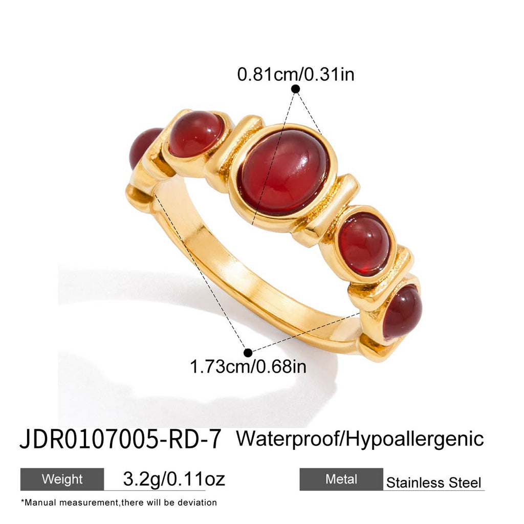 Gold Textured Red Gemstone Stackable Ring Set - Vintage Statement Jewelry for Women