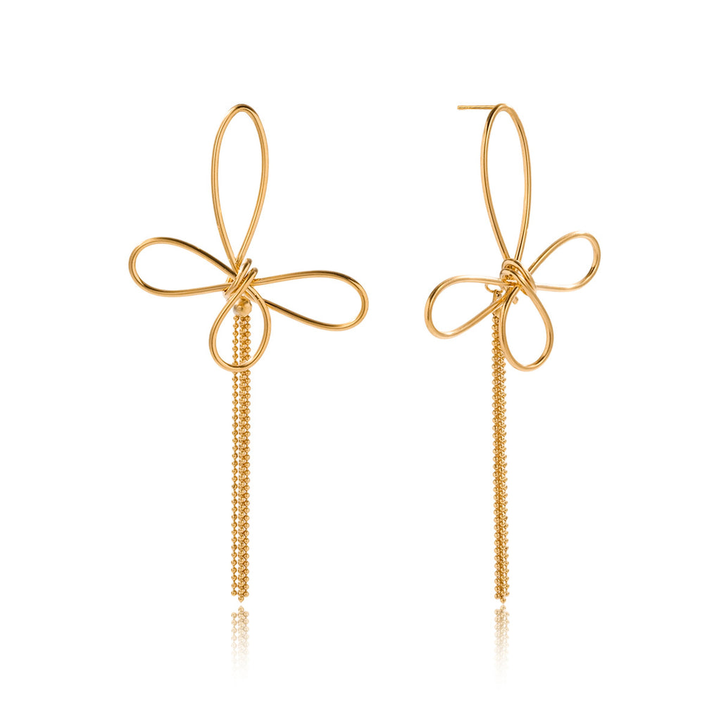 Gold Butterfly Tassel Chain Long Drop Earrings - Sleek Open-Design Statement Jewelry for Women